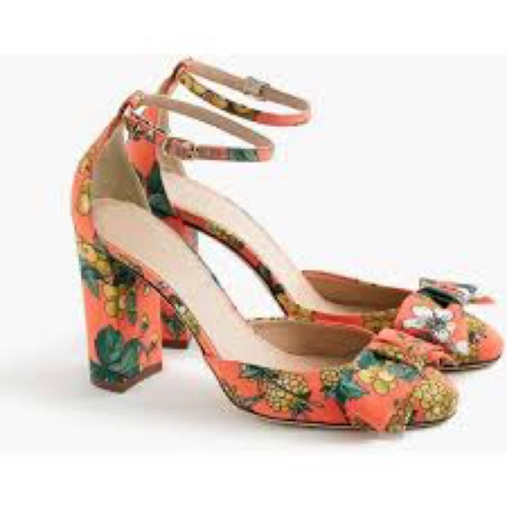 🪲 RARE J. Crew Collection Lena Floral Closed Toe Ankle Strap Block Heels 11